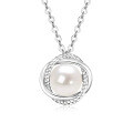 S925 Sterling Silver Geometric Hollow Natural Freshwater Pearl Necklace-0-6