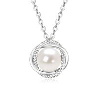 S925 Sterling Silver Geometric Hollow Natural Freshwater Pearl Necklace-Openwork Pearl Necklace [White Gold]  925 Silver