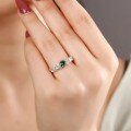 wholesale S925 Sterling Silver Red Elk Vintage High-End Exquisite Green Zircon Ring for Women, French Row Ring, European and American Fashion Ring-0-2