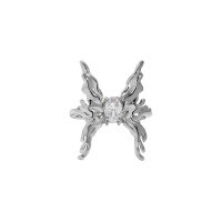 wholesale S925 Sterling Silver Korean Version Ins Small and Unique Design Butterfly Inlaid Zircon Textured Open Ring for Women-White gold [white zircon] &gt; opening adjustable