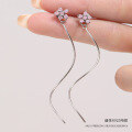 wholesale S925 Sterling Silver New Floral Stud Earrings for Women, Versatile Small Design Long Wave Earrings Simple Ear Accessories-0-1