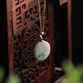 wholesale 18K Gold Certified Icy Mung Bean Jadeite Round Plain Pendant with Floating Floral Patterns, Simple and Minimalist Pi An Kou Amulet-0-1