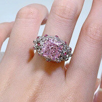 wholesale 925 Silver New Jewelry High Carbon Diamond Oval 10*10 Pink Diamond Ring Women Live Streaming Diamond Ring-R446 Pink Diamond>No. 5