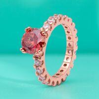 wholesale S925 Sterling Silver Rose Gold Plated Single Row Multi-Colored Moissanite Solitaire Ring for Women, Small and Chic, with a Claw Closed Setting-White gold ring (2 carats) with zircon  US 6