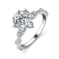 925 Sterling Silver 5ct Moissanite Sunflower Six-Prong Engagement Ring for Women-0-2