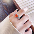 wholesale S925 Sterling Silver Vintage Antique Exquisite Floral Pattern Southern Red Agate Adjustable Ring with Classical Elegance-0-0