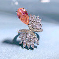 wholesale S925 Silver 7*13 Padparadscha High-Carbon Diamond Stylish Ring for Women,Ins。-0-5