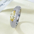 wholesale Metal: 925 Silver New style 5*10 marquise yellow diamond full pave ring for women, simple daily ins style, available for drop shipping-0-1
