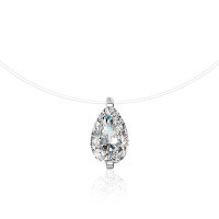 S925 Sterling Silver Mermaid Tear Necklace with Moissanite Pendant and Invisible Chain.-Fishing line necklace (white gold)  1 carat moissanite (5*8mm teardrop shape)