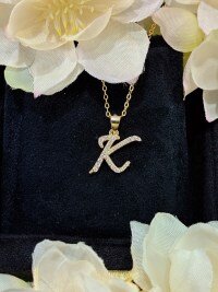 S925 Silver 18k Gold-Plated Moissanite Alphabet Pendant Necklace, DIY Gift.-K> White Gold
