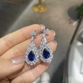 wholesale 925 silver gold-plated, luxurious bezel-set full diamond teardrop style lab-grown blue sapphire 6 carat pendant earrings for women as a gift-0-6