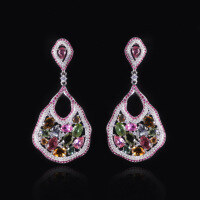 wholesale S925 Sterling SilverNatural Tourmaline Jewelry Set with Gemstone Earrings and Pendant Cross-Border Hot Selling New Arrival-Natural tourmaline earrings