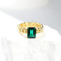wholesale S925 gold-plated sterling silver minimalist modern style 3-carat lab-grown emerald chain ring-0-5