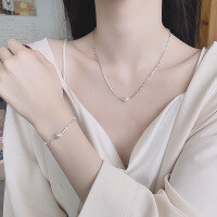 wholesale S925 Sterling Silver Korean Style Broken Silver and Pearl Choker Necklace and Bracelet Set Light Luxury Temperament Internet Celebrity Style-483FL/bracelet about 4.3g 925 silver