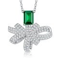 wholesale 925 Silver with 1ct Emerald High Carbon Diamond Pendant, 5*7 Green Light Necklace, 40+5 Chain-0-5