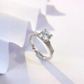 wholesale Sterling Silver One Carat D Color Four-Prong Setting Moissanite Ring, Ins Design, Light Luxury for Girlfriend Proposal or Wedding-0-1