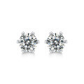 wholesale 925 Sterling Silver Plated Gold Classic Six-Prong D Color Moissanite Stud Earrings for Women, Cross-Border Trade Best-Seller Jewelry Wholesale-0-0