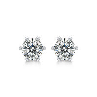 wholesale 925 Sterling Silver Plated Gold Classic Six-Prong D Color Moissanite Stud Earrings for Women, Cross-Border Trade Best-Seller Jewelry Wholesale-K white gold six claws 0.1ct main stone 3.0mm [one pair]