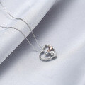 wholesale 925 Sterling Silver Wish Cross-Border New Product Runway Mother-Child Two-Tone Heart Necklace for Women, European and American Fashion Collarbone Pendant-0-1