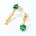wholesale S925 Sterling Silver New Korean-style Minimalist Geometric Natural Malachite Earrings Asymmetric Earrings Factory Direct-0-3