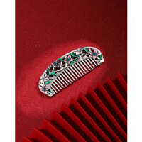 wholesale S999 Pure Silver Solid Handmade Chinoiserie Palace Style Floral Enamel Hair Comb Mother's Day Gift-Hair comb 999 silver about 73 grams with certificate