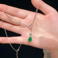 wholesale S925 Sterling Silver Interlocking Gourd New Chinese Style Natural Burmese Jadeite Full Green Necklace Collarbone Chain-Platinum 925 silver