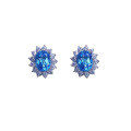 wholesale 18K gold natural topaz earrings Diana style set with natural diamonds, elegant and fashionable luxury aquamarine earrings-0-4