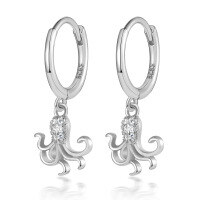 wholesale 925 Sterling Silver Micro-Inlaid Zircon Octopus Hoop Ear Clasp Fashionable Trendy Ins Style Exquisite Earring-Silver 925 silver