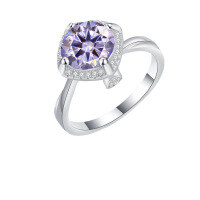 wholesale S925 Sterling Silver Cross-Border 3-Carat Colorful Moissanite Twist Shank Square Halo Ring Gift for Girlfriend Wedding Ring-3 carat (purple moissanite) ring size 5