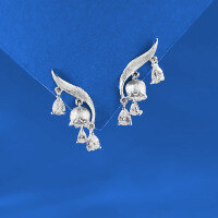 wholesale Sterling silver white brushed lily of the valley fringe earrings with high-end design, elegant and chic for live streaming-E660 White Brushed>925 Silver