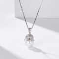 wholesale S925 sterling silver sweet Korean and Japanese style pearl necklace with floral pendant, inlaid with diamond and shell pearl, wholesale for women-0-2