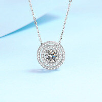 wholesale PT950 Gold Plated 925 Sterling Silver Necklace for Women with Moissanite Coin Pendant, Factory Direct Wholesale in Stock-5mm zircon 925 silver