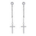 wholesale Sterling Silver Light Luxury Tassel Cross Moissanite Earrings for Women, Elegant Long Drop Earrings, Trendy and Edgy Pure Silver Ear Jewelry-0-4