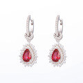 wholesale S925 silver, popular on Xiaohongshu, vintage lady's lab-grown pigeon blood red ruby 15 carat drop earrings that won't fall off-0-4