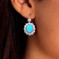 wholesale Gold Plated 925 Silver Earrings with High Carbon Diamonds, Turquoise Cabochon, Small Fashion Jewelry, Exquisite and Versatile Accessories for Women-0-1