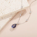 wholesale S925 Sterling Silver Designer Chain with 69ct Royal Blue Lab-Created Sapphire Pear-Shaped Pendant Necklace-0-2