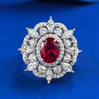 wholesale S925 Silver Red Corundum Oval Ruby Ring for Women,-R161 Pigeon Blood Red Ring Size 6