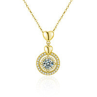 S925 Sterling Silver Moissanite Pendant Heart Necklace-Golden  1 carat moissanite