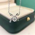 wholesale Rose Gold S925 Sterling Silver Bow Necklace for Women, Small and Chic Design, 05 Carat Moissanite Single Diamond Pendant Collarbone Chain-0-0