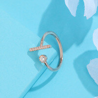 wholesale S925 sterling silver geometric ring for women, Korean and Japanese style, niche design, openable and adjustable,-Open Ring - Rose Gold>Adjustable Opening