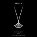 Sterling Silver Minimalist Ginkgo Leaf Necklace with Diamond Accents-0-4