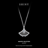 Sterling Silver Minimalist Ginkgo Leaf Necklace with Diamond Accents-S925 sterling silver with 10-point moissanite