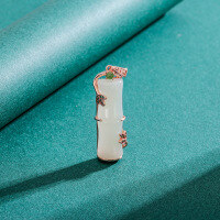 wholesale Pure Silver Hetian Jade Bamboo Pendant Necklace for Women, Summer Minimalist Light Luxury Small Design Sense New Bamboo Collarbone Chain-Rose gold single pendant 925 silver