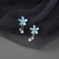 wholesale S925 Sterling Silver Inlaid with Diamond Blue Five-Petal Flower Earrings for Women, Forest Style Fresh Enamel Floral Earrings M01987-0-2