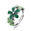 wholesale S925 Sterling Silver Green Resin Five-Petal Flower Ring Sweet Forest Style-0-4