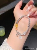 wholesale 999 Silver Lucky Bamboo Knot Agate and Broken Silver Bracelet for Women, Minimalist New Chinese Style Beaded Bracelet-0-10