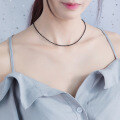 wholesale S925 Silver Choker Necklace with Black Crystal, Short Black Spinel Collarbone Chain D3218-0-2