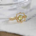 wholesale Plated in K Gold and Sterling Silver, Dunli New Natural Peridot Ring Set for Women with an Artistic, Fresh, and Sophisticated Picture Frame Design-0-3