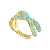 wholesale S925 Sterling Silver Single Ear Cuff With Double Layer Zircon-inlaid Cross Design, Fashionable And Creative-Single gold-turquoise diamond