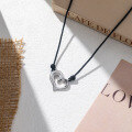 wholesale Silver geometric love pendant necklace with adjustable black leather cord, a trendy Xiaohongshu hit-0-3